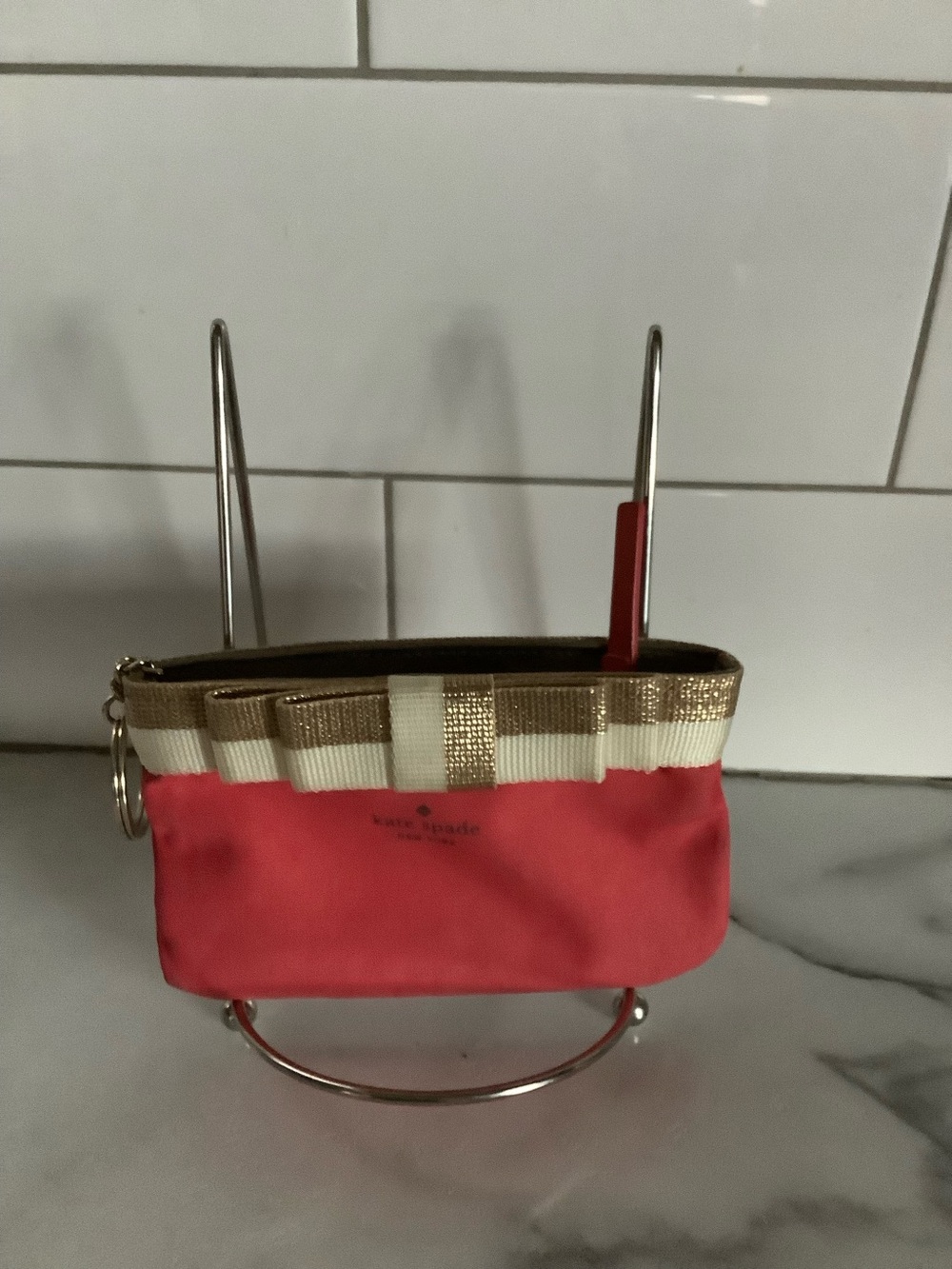 kate spade Coral Zip Wristlet with Gold Trim